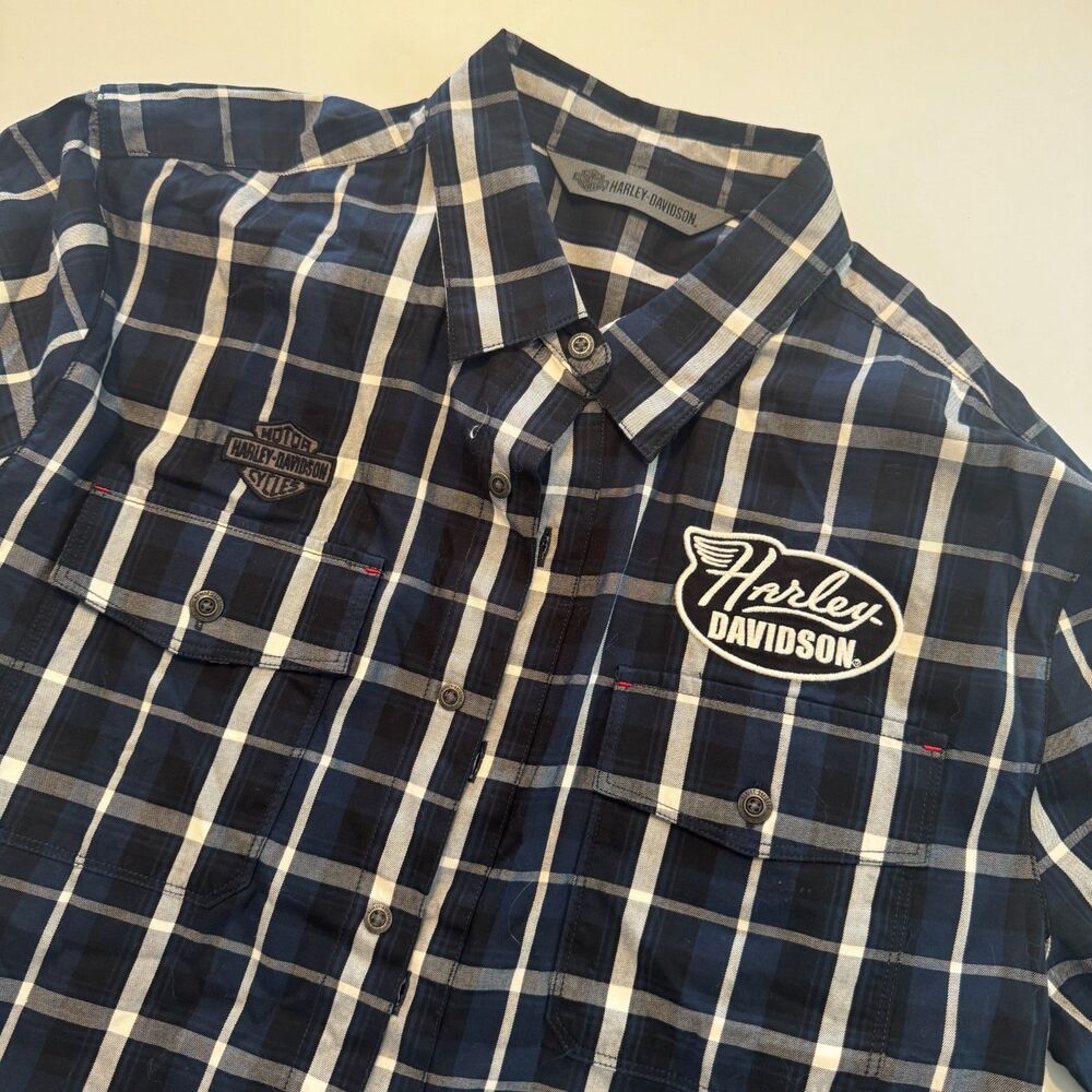 Mens Harley‎ Davidson Short Sleeve Patch Button Down